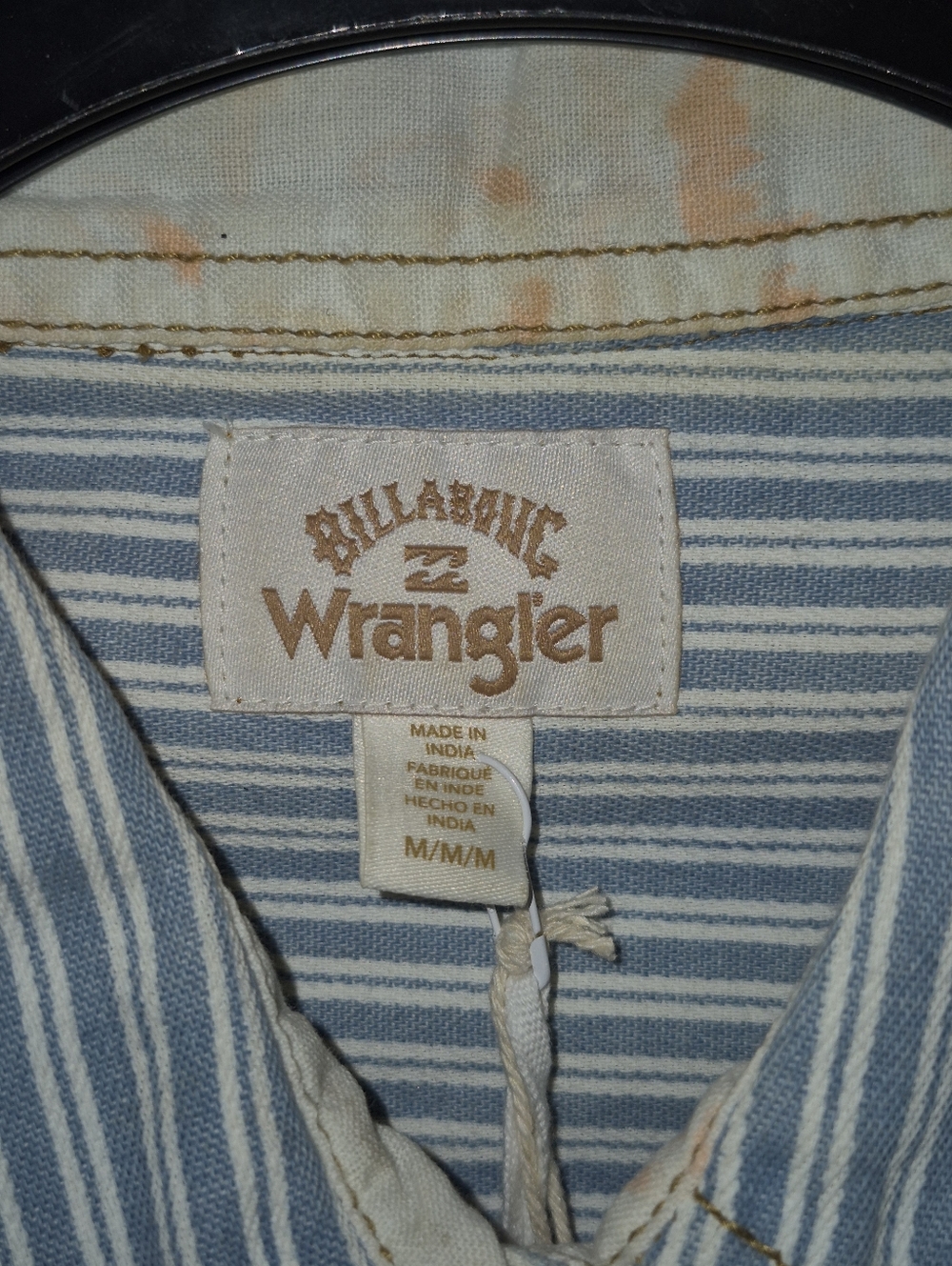 Wrangler X Billabong Light Blue Striped Pearl Snap Denim Shirt M - Picture 6 of 12